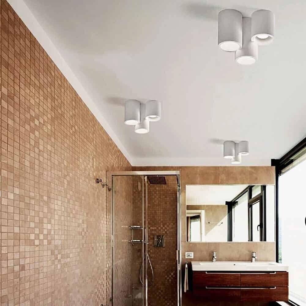 Lampadario da soffitto 3 cilindri in gesso verniciabile supporto faretto gu10
