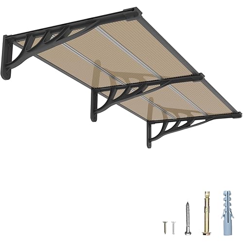 35''*80''Window and Door Awning Exterior, UV Rain Snow Sunlight Protection Sheet,UPF 50+ Polycarbonate Overhang Canopy，House Overdoor Awning for Door Entrance Outside/Patio/Porch/Deck