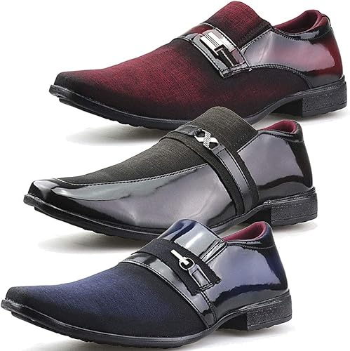 Kit 3 Pares Sapato Social Neway Masculino Marrom, Bordô e Azul |  Amazon.com.br
