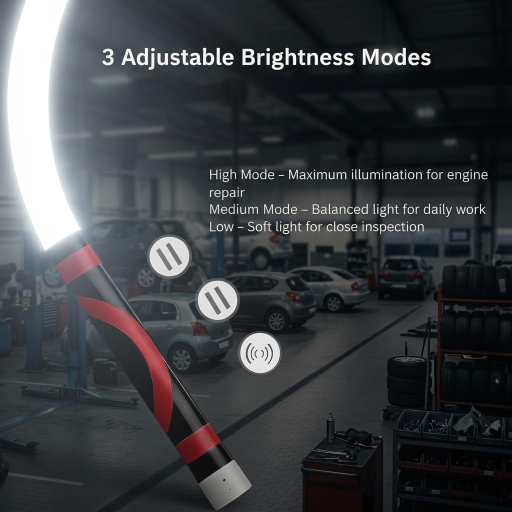 Lampe torche LED flexible, 68,6 cm rechargeable avec 3 modes de luminosité et positionnement mains libres, lumière d'inspection portable pour réparation de voiture, plomberie et utilisation en