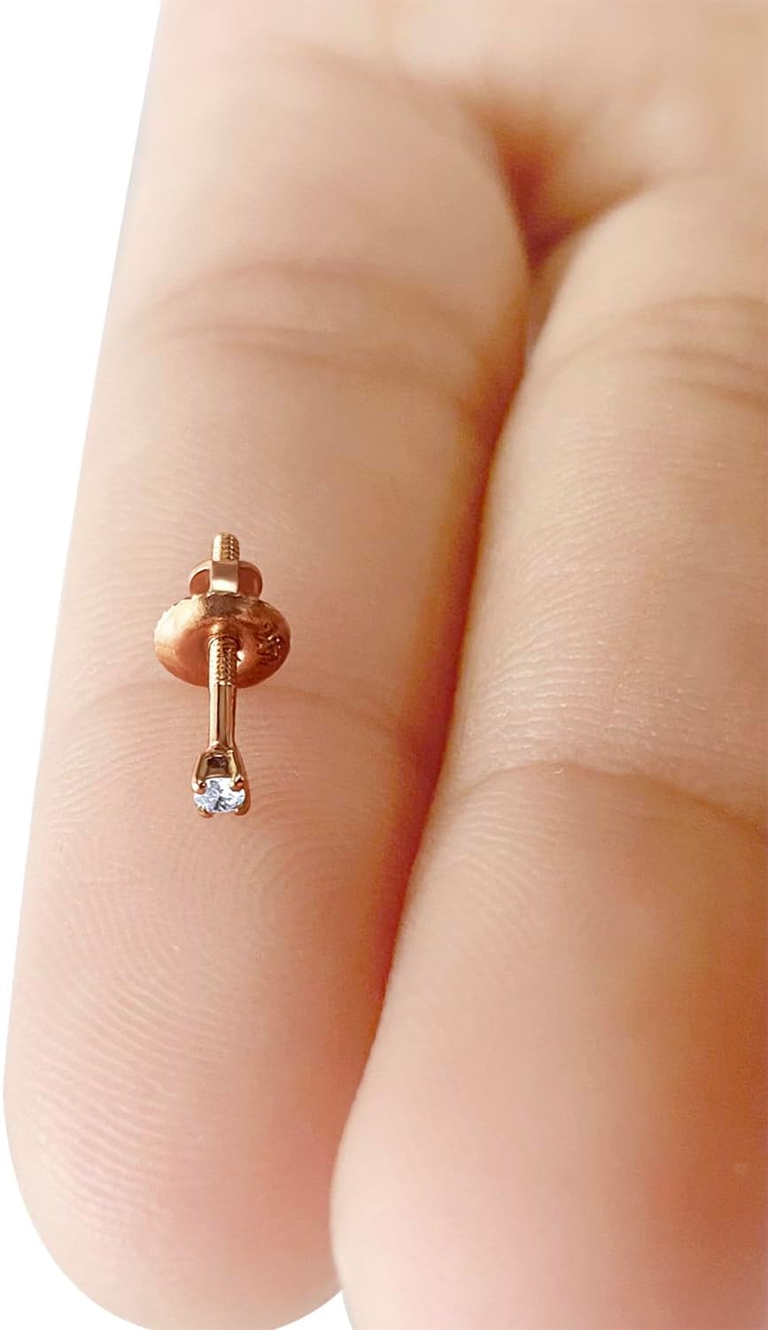 Affy Natural Diamond Mini Stud Screw Back Earring in 14k Solid Gold | Cartilage Diamond Stud Earrings | Single or Pair | Very Small 1.7MM, Gift's For Women