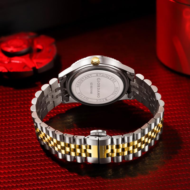 Image of Giordano Classic Analog Quartz Watch for Men with Textured Dial, Fluted Bezel, Day & Date Display & Two-Tone Stainless Steel Strap