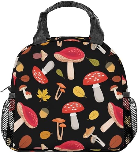 Lonchera con diseño de hongos para mujer, pequeñas bolsas de almuerzo aisladas, bonita lonchera reutilizable para hombres, bolsas de almuerzo