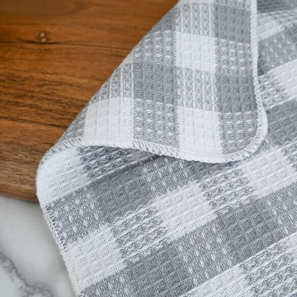 Blue Needles Set of 8 Waffle Weave Check Plaid Dish Cloths, 12x12 Inches 100% Cotton Dish Towels for Kitchen, Ultra Soft & Absorbent Kitchen Towels for Quick Drying Spring Summer - Ash Grey & White - Image 2