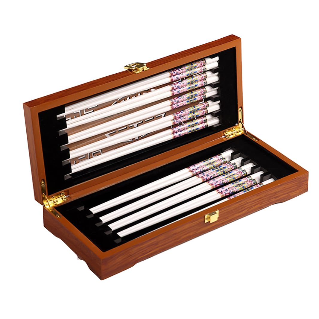 Coffret cadeau de 10 paires de baguettes en porcelaine, coffret cadeau de baguettes réutilisables avec étui, baguettes en céramique de porcelaine de haute qualité, baguettes chinoises lavables au