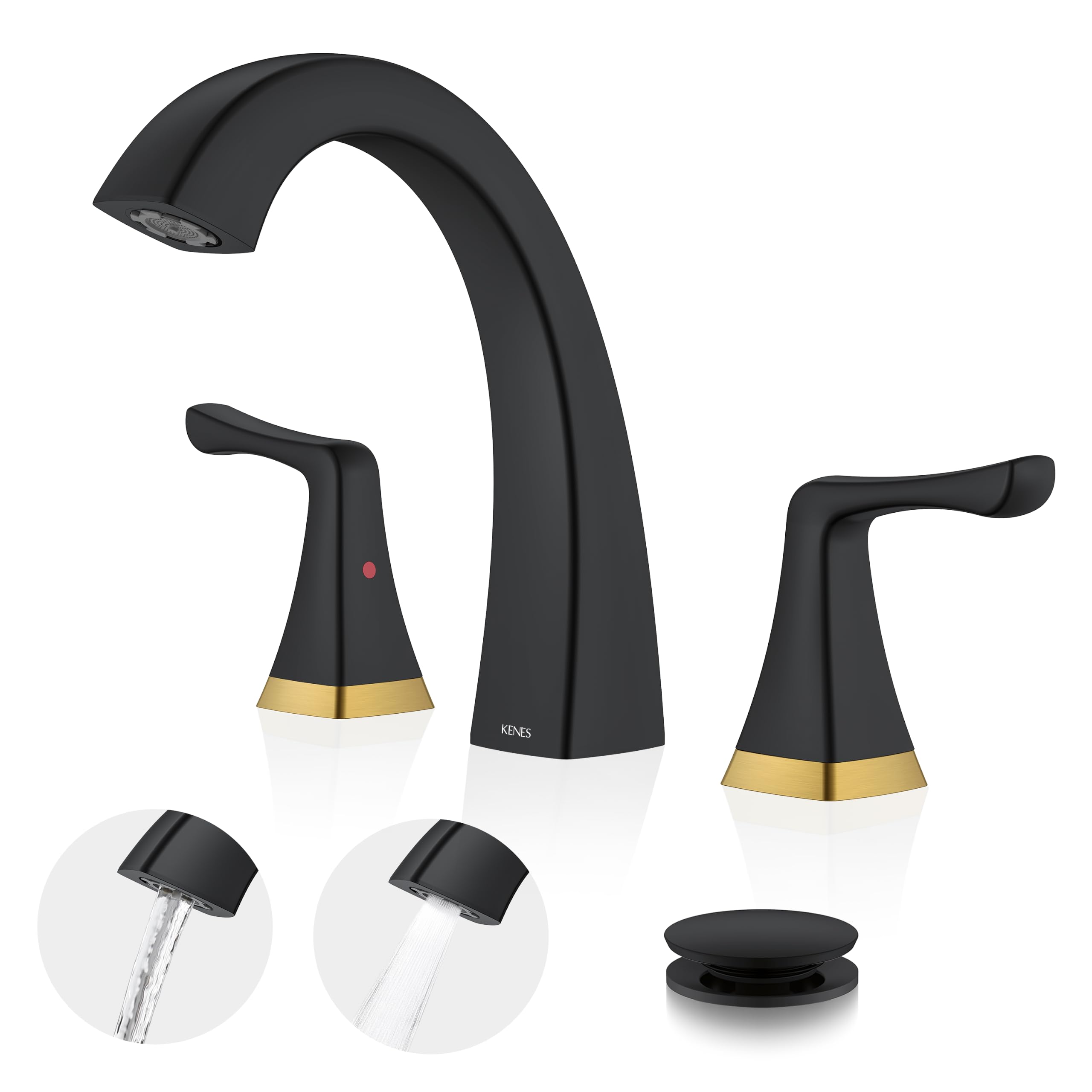 KENES Black and Gold Bathroom Faucets for Sink 3