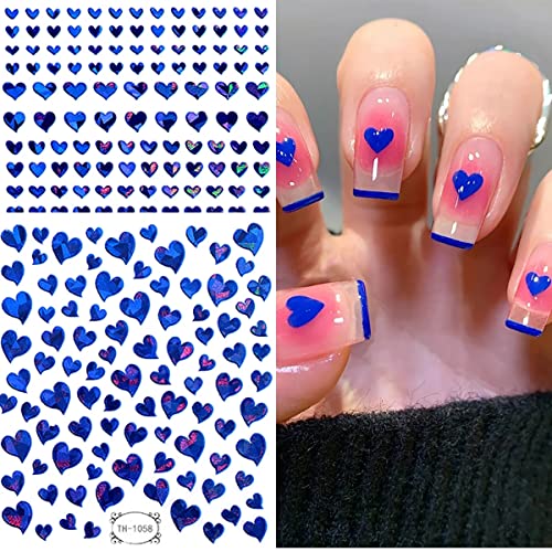 8 Sheets Heart Nail Stickers 3D Self-Adhesive Laser Heart Nail Art Stickers Red Blue Silver Gold Hearts Love Design Valentine's Day Nails Decals Nail Art Supplies For Women Girls Diy Acrylic Nails #TOP3