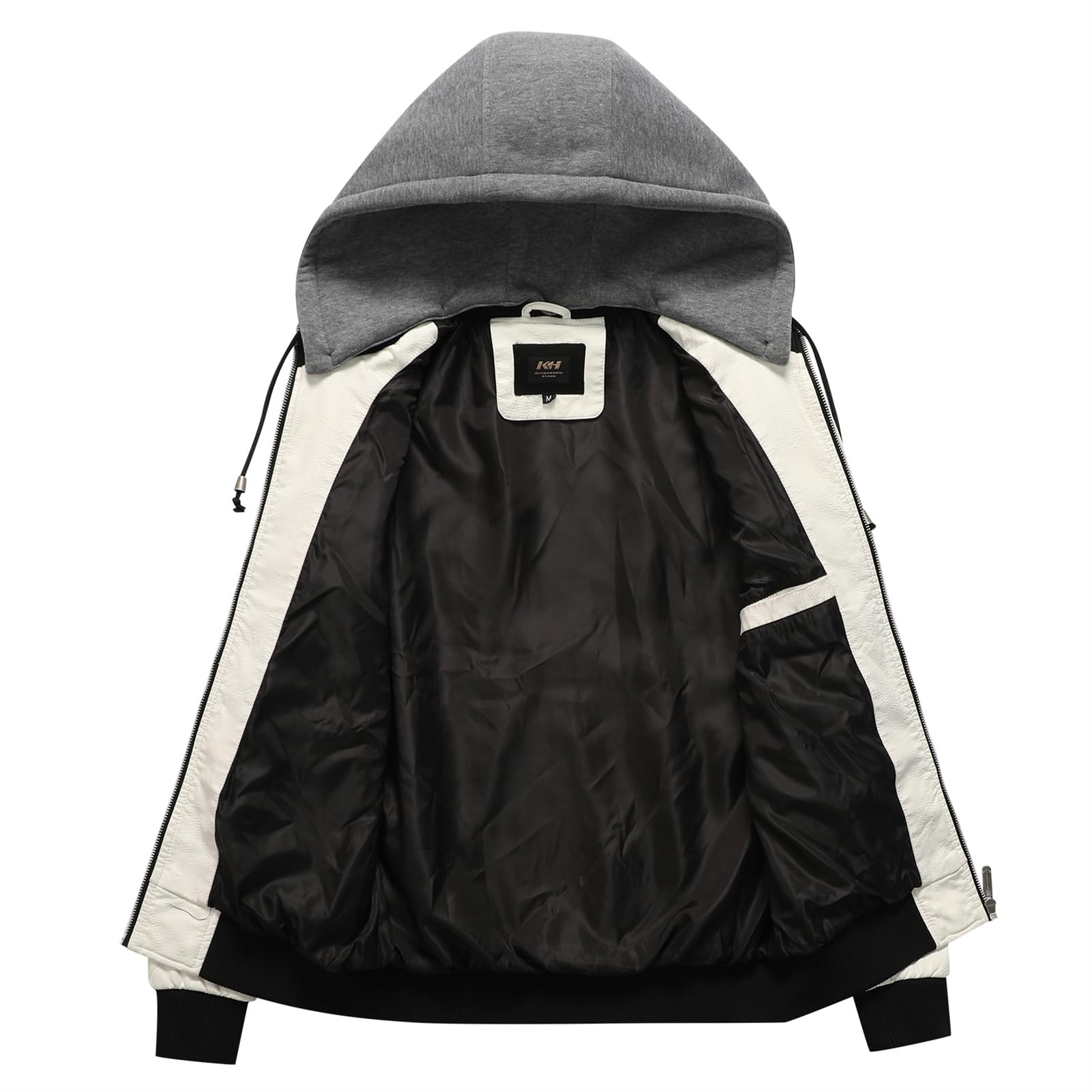 FFFF & OLFEH Giacca In Pelle Con Cappuccio Staccabile Da Motociclista Uomo,Giacca Da Moto Da Uomo In Pelle - Protezione Originale Da Motociclista (Black A2,XL)