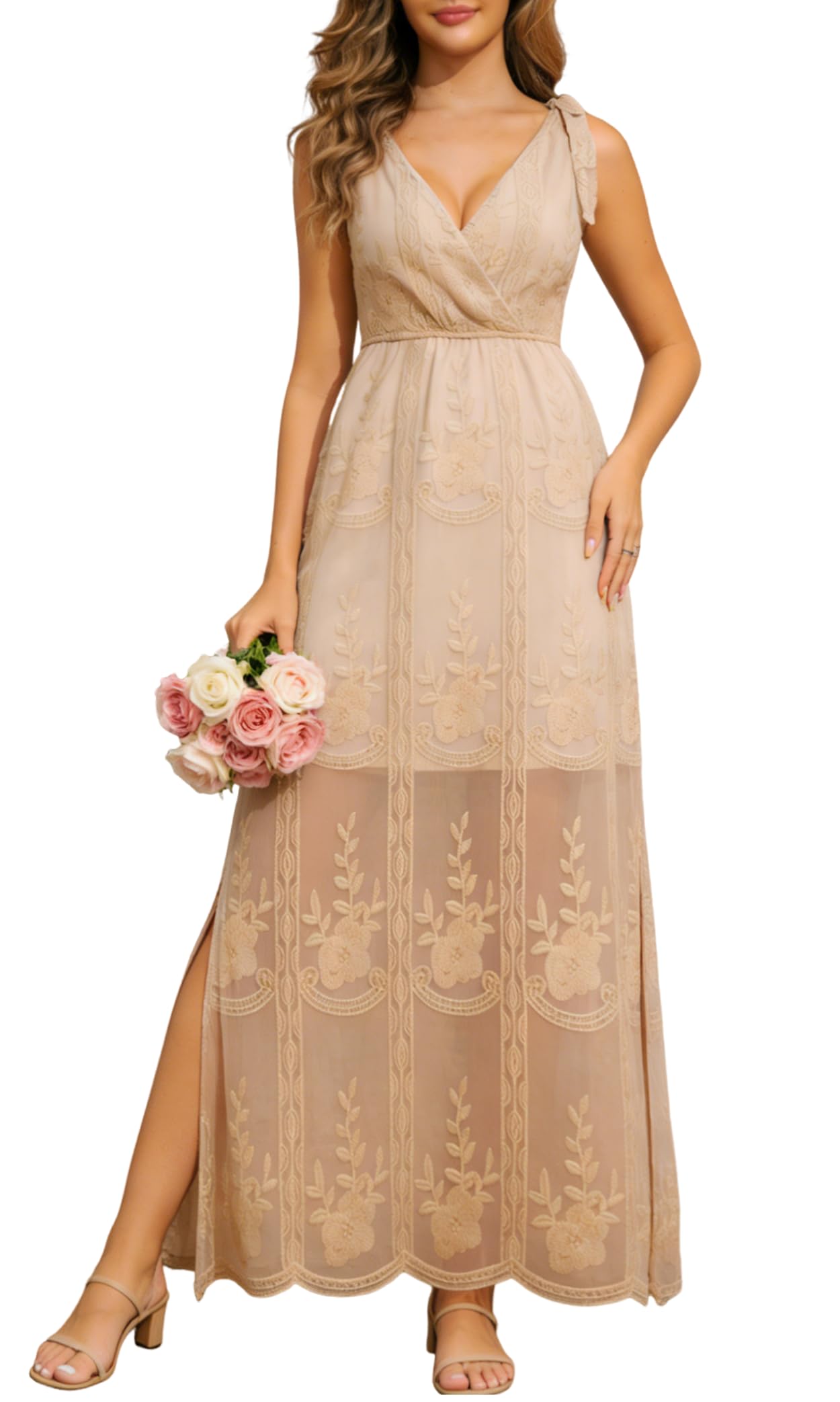 MERMAID'S CLOSET Women's Off Shoulder Lace Maxi Dress Boho Wedding Party