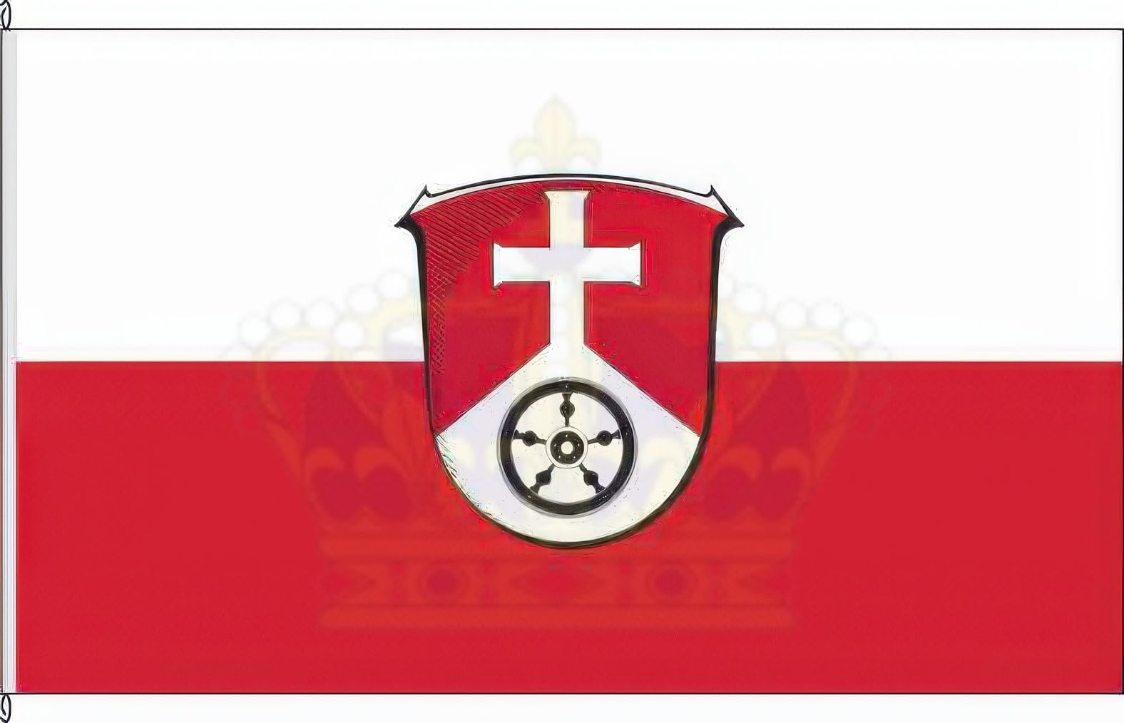 Zertifizierte Flagge Fahne Münchhausen - MR 150 x 400cm - Bannerflagge mit Holzquerstab und Met.Karabinerhaken aus deutscher Flaggen-Manufaktur