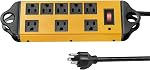 6ft 8-Outlet Workshop Power Strip, Grounded Outlets, 14/3 PVC Cord, Metal Housing, Black and Yellow