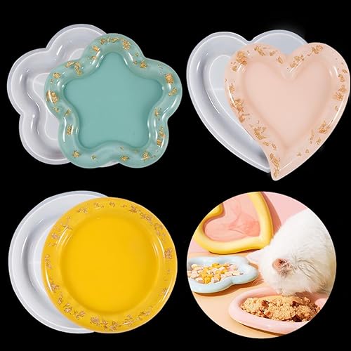 iSuperb Molde de resina para bandeja de 3 piezas, molde de placa de silicona de oso para pentagrama, molde epoxi en forma de corazón, moldes de