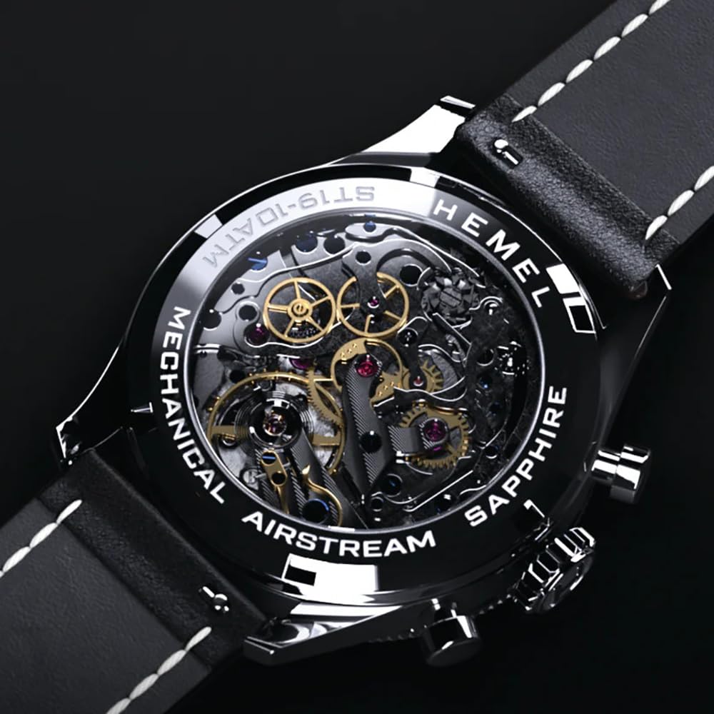Hemel Airstream Chronograph Mechanisch Stahl Leder Weiß Schwarz Saphir Herrenuhr