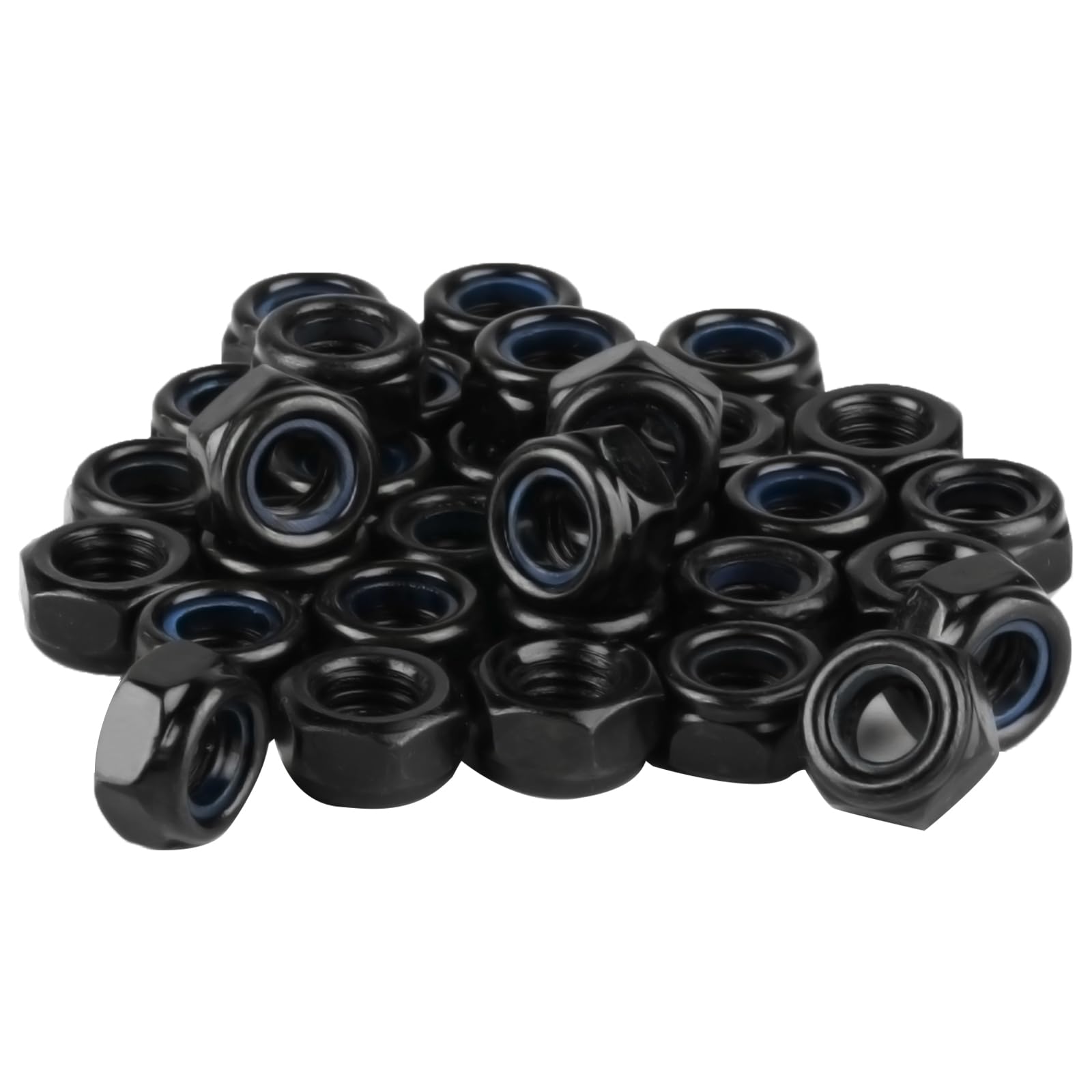 60 PzDadi M6, Dadi Autobloccanti in Acciaio Inox DIN 985, Dadi Esagonali, Metrica Dado di Bloccaggio Neri con Nylon per Viti Bulloni Filettati Barre Filettate(M6)
