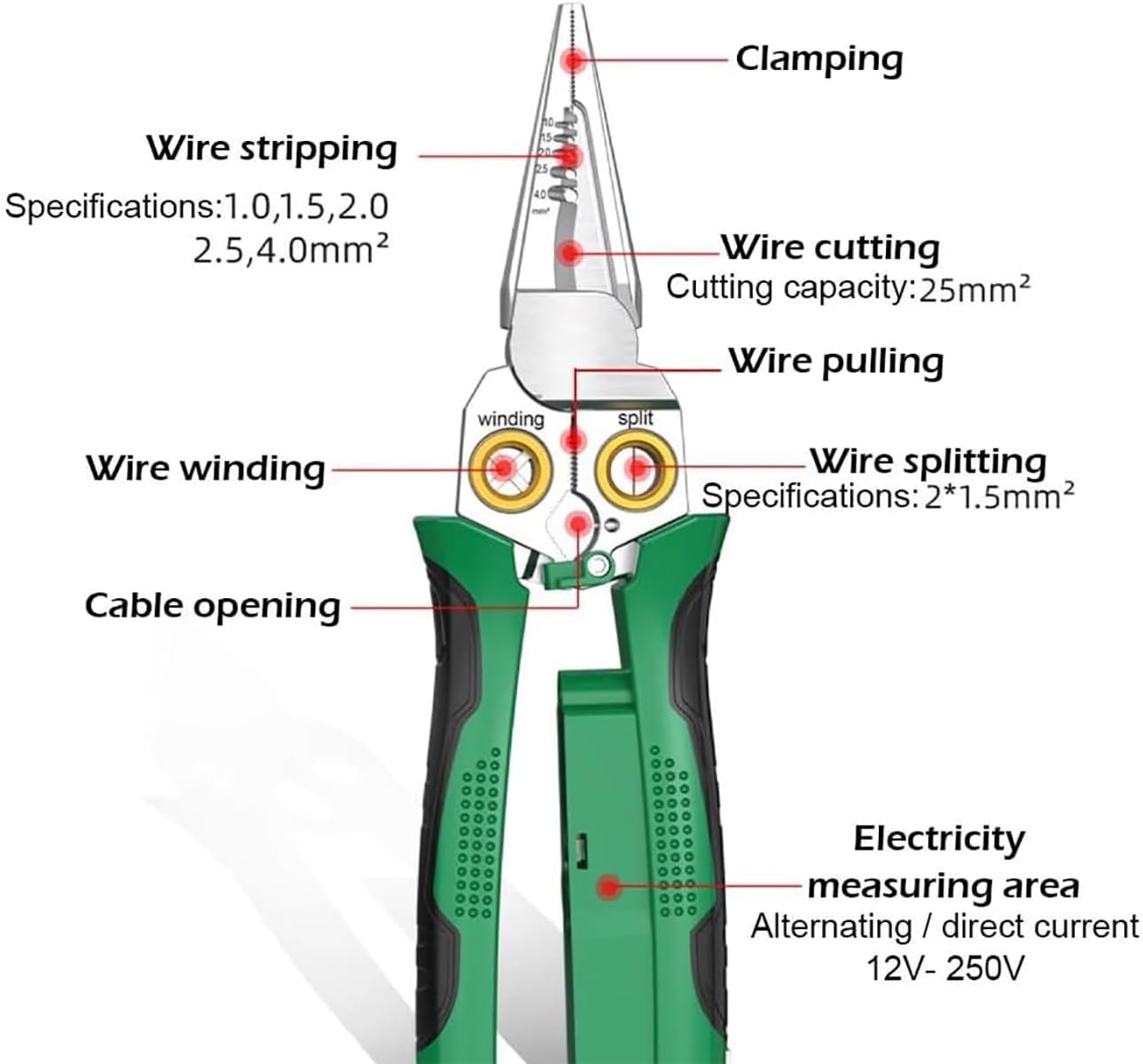 Wire Strippers Twister with Electricity Measurement Function 8in1 Wire Stripping Pliers for Cutting and Pulling Wires Cable Scissors for Scraping and Pressing Wires wrapping tools with Voltage Test