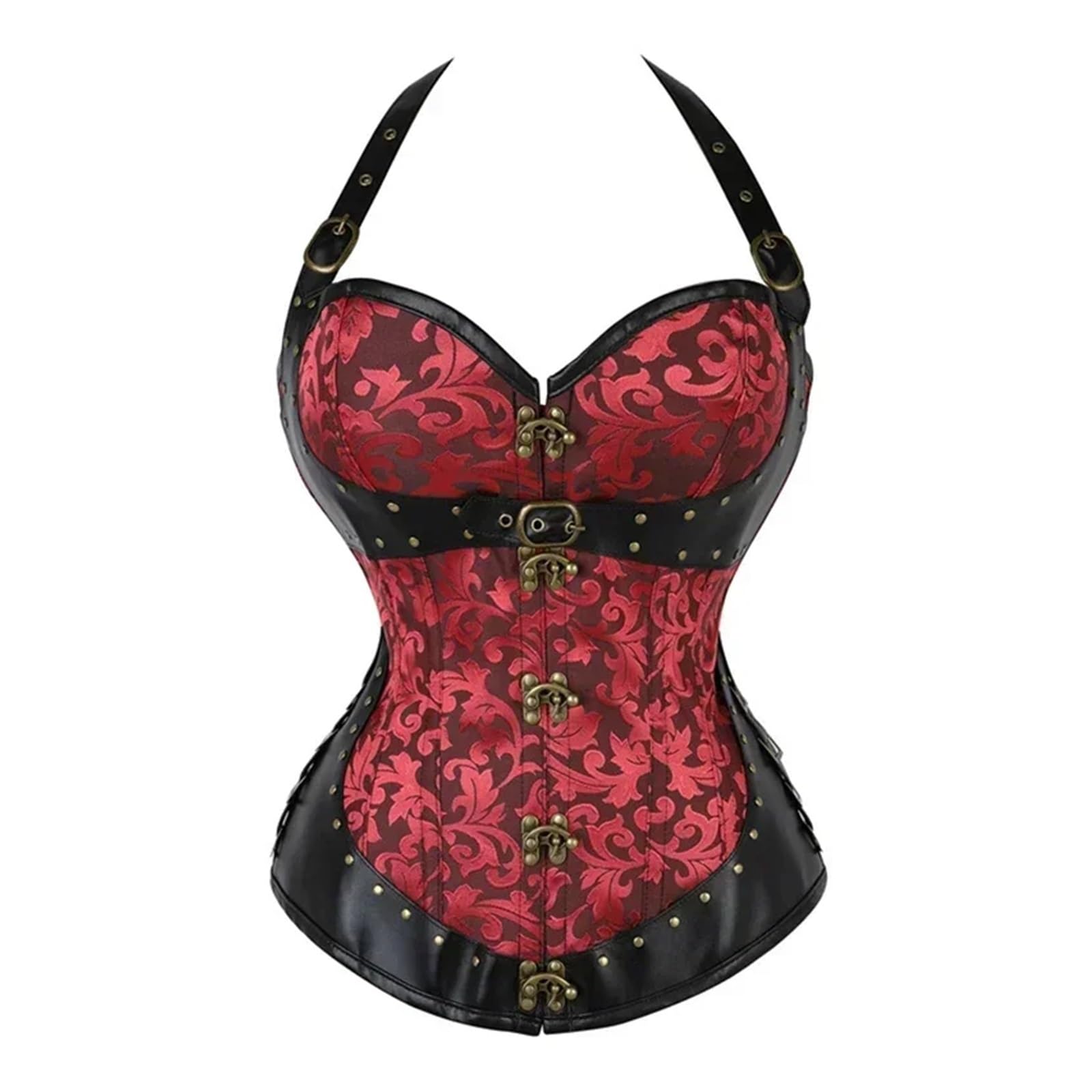 Hyfeuokf Unisex Red Corset Bustier Women Plus Size Overbust Steel Boned Leather Corset For Women(,Xl)