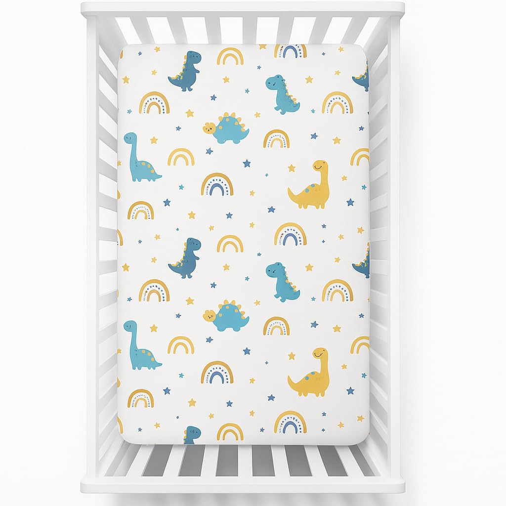 Fitted Crib Sheet for Baby - Soft Cotton Bed Sheet with All-Round Elastic, Deep Pocket for Newborn Crib Mattress (28×52 Inch / 132×71 cm), Dinosaur Print-image-46
