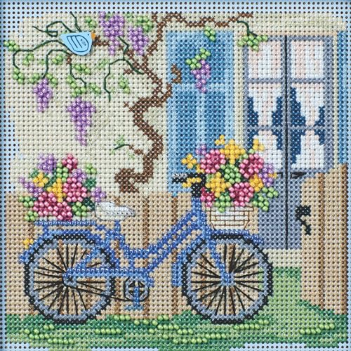 Image of Mill Hill Blue Bicycle Beaded Counted Cross Stitch Kit Buttons & Beads 2024 Spring Series MH142414