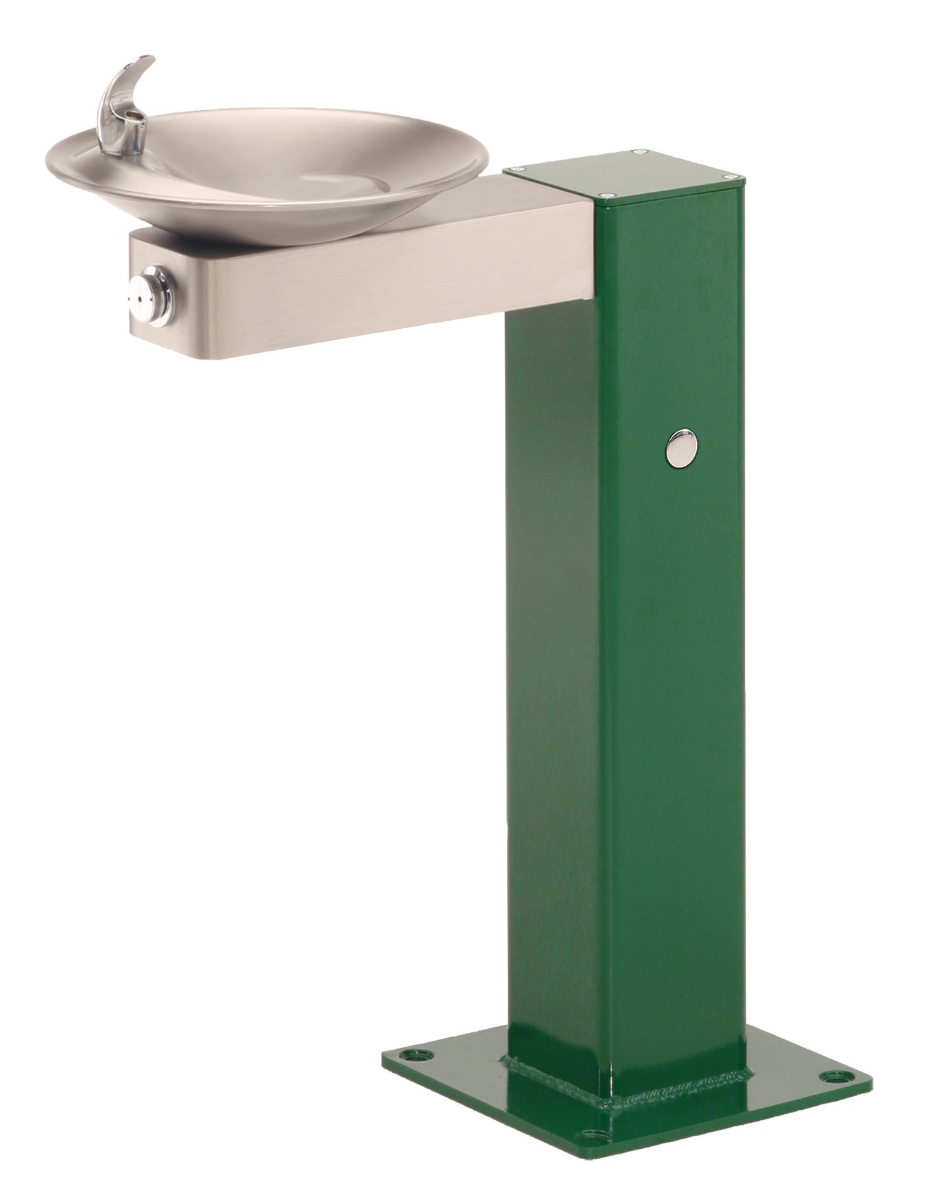 Stainless Steel Barrier-Free Pedestal Drinking Fountain with Bowl and Bracket by Haws – Stainless Steel, Green, Model 3377