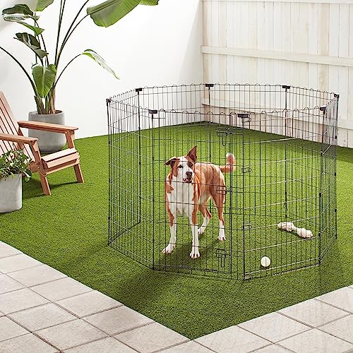 Amazon Basics Achteckig, Laufgehege für Hunde und andere Haustiere, faltbar, Metall, mit Tür,107 cm, Schwarzer
