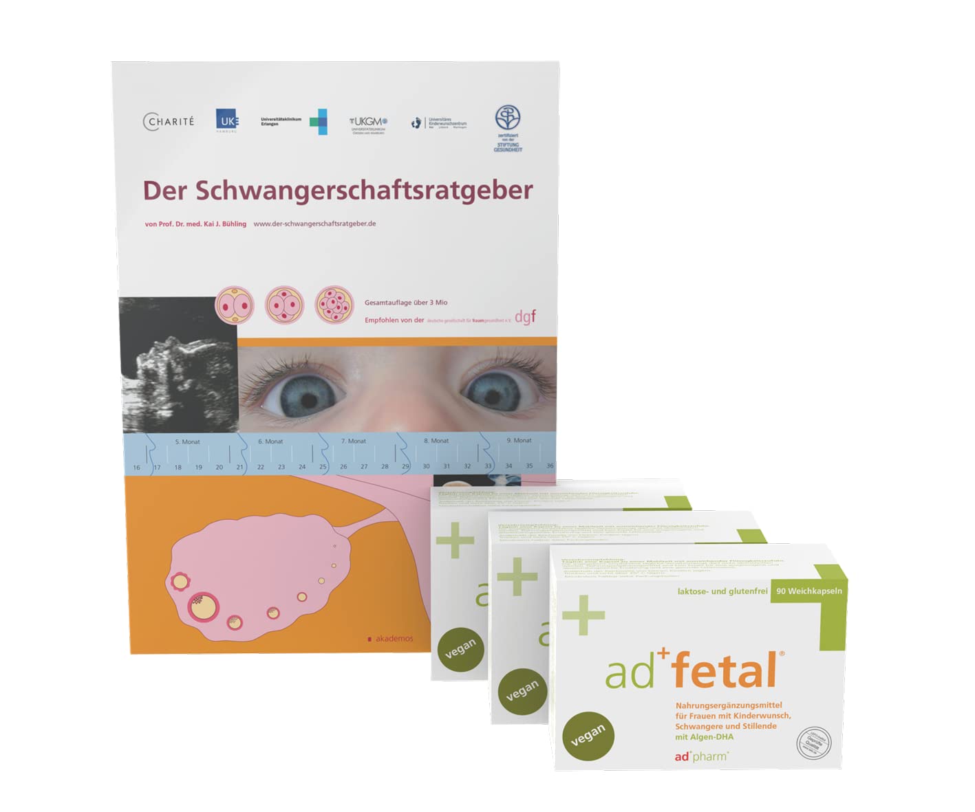 VEGAN Pränatal Kapseln – Folsäure, Jodid, Vitamin D, DHA – Kinderwunsch, Schwangerschaft & Stillzeit - 90 Kapseln + Schwangerschaftsratgeber