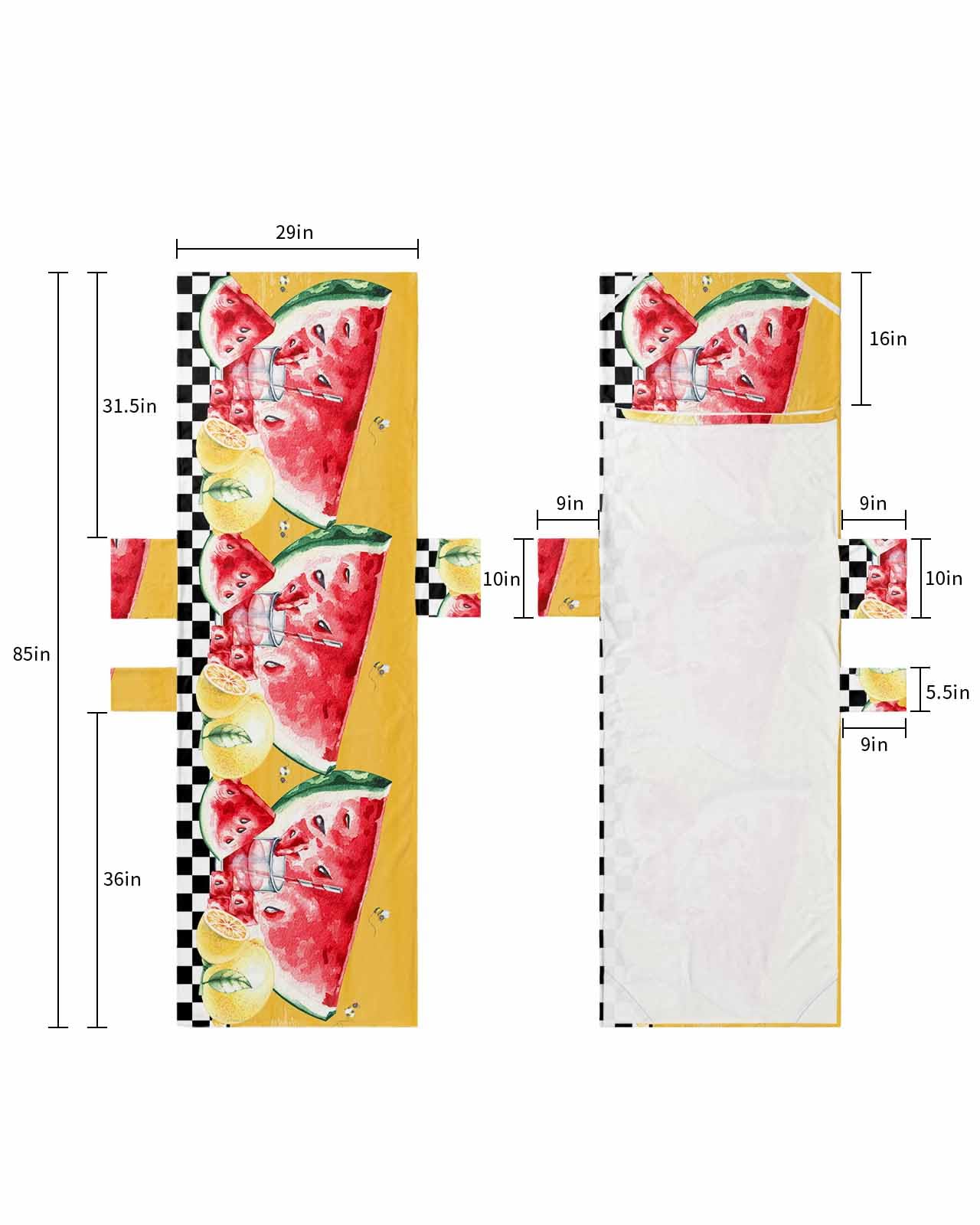 Summer Watermelon Beach Lounge Chair Towel Cover, Soft Chaise Lounge Towel with Side Pockets Patio Pool Chairs Cover for Beach/Pool Sunbathing 29x85 Black White Plaid Fruits Yellow