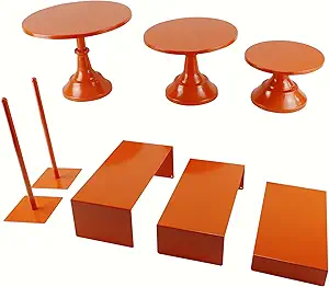 Set of 8 Orange Cake Stands Donut Holder Round Metal Dessert Display Risers Cupcake Stand Serving Platter for Weddings Birthday Baby Showers Anniversary Party