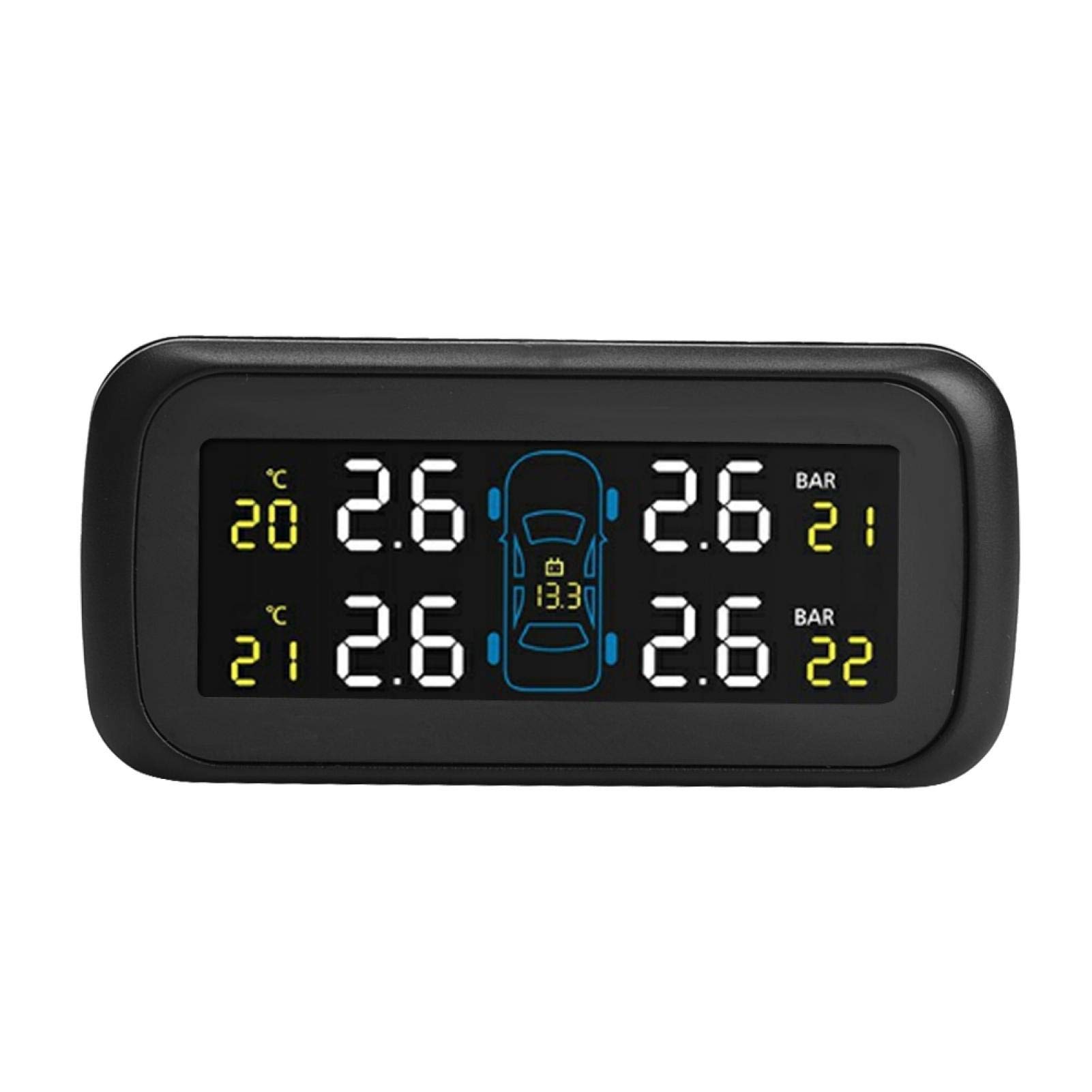 Sensor de presión de neumáticos, coche TPMS Sistema de control de presión de neumáticos Encendedor de cigarrillos LCD Cargador USB 4 Sensor interno
