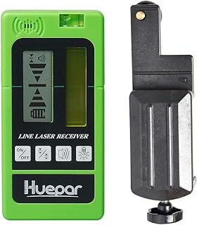Huepar LR-5RG Laser Detector - Green and Red Beam Receiver for Use with Pulsing Line Lasers, Two-Sided Back-lit LCD Displays, Automatic Shut-Off Timer, Clamp Included