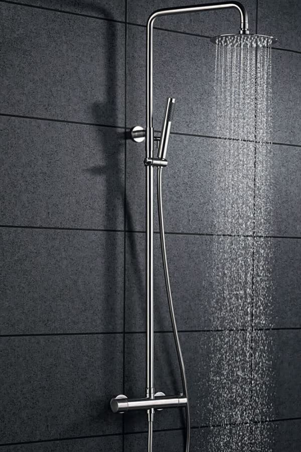 MICE - Columna de ducha con Rociador, Mango de Ducha - Conjunto Barra de ducha extensible - duchas para exterior/interior fabricado en acero inoxidable S.304. Termostatico BTK017/AC