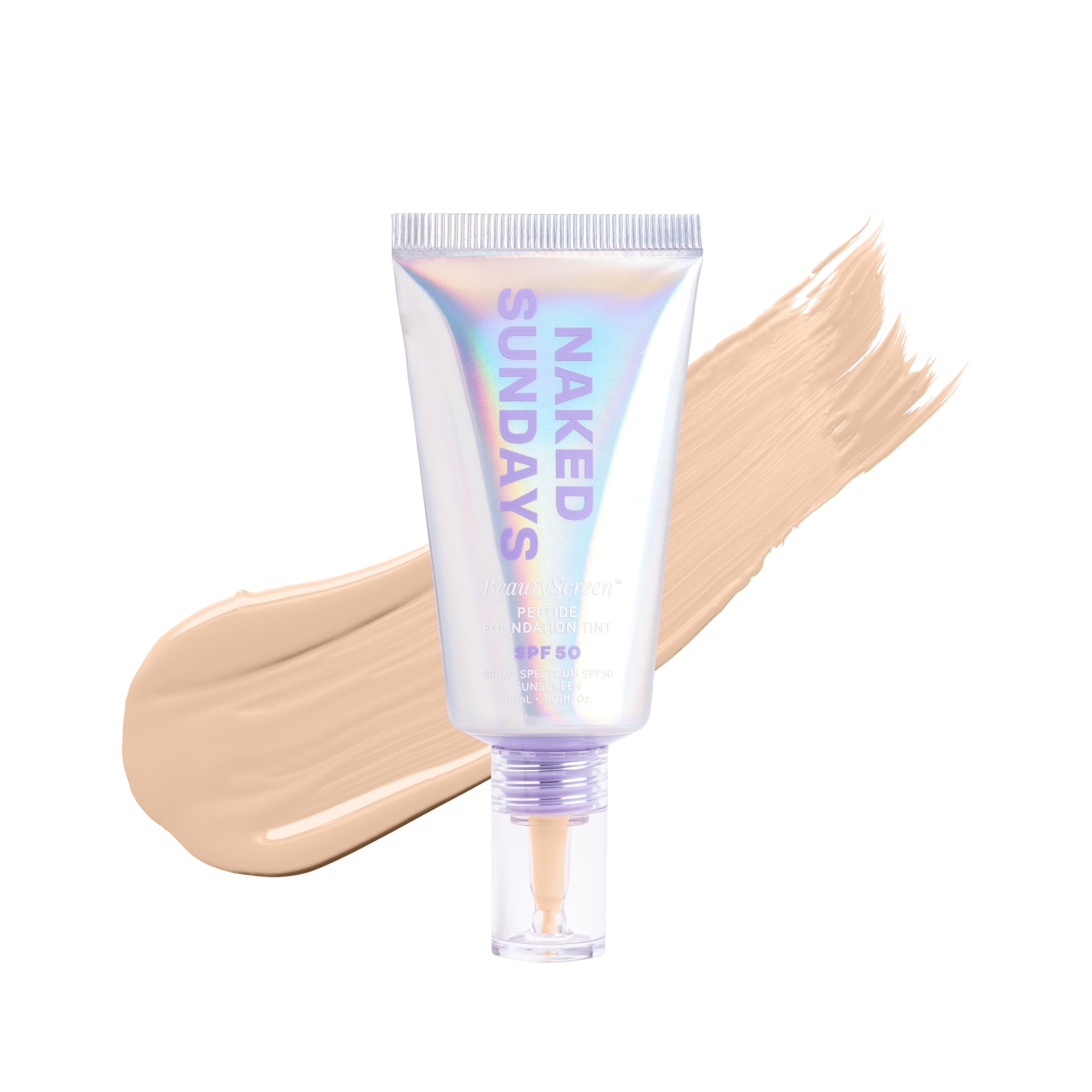 Naked Sundays BeautyScreen™ SPF 50 Peptide Foundation Tint – Tinted Sunscreen & Skincare Makeup with Zinc Oxide, Niacinamide – Lightweight Natural Coverage, 2 Fair Sand, 1.01 oz