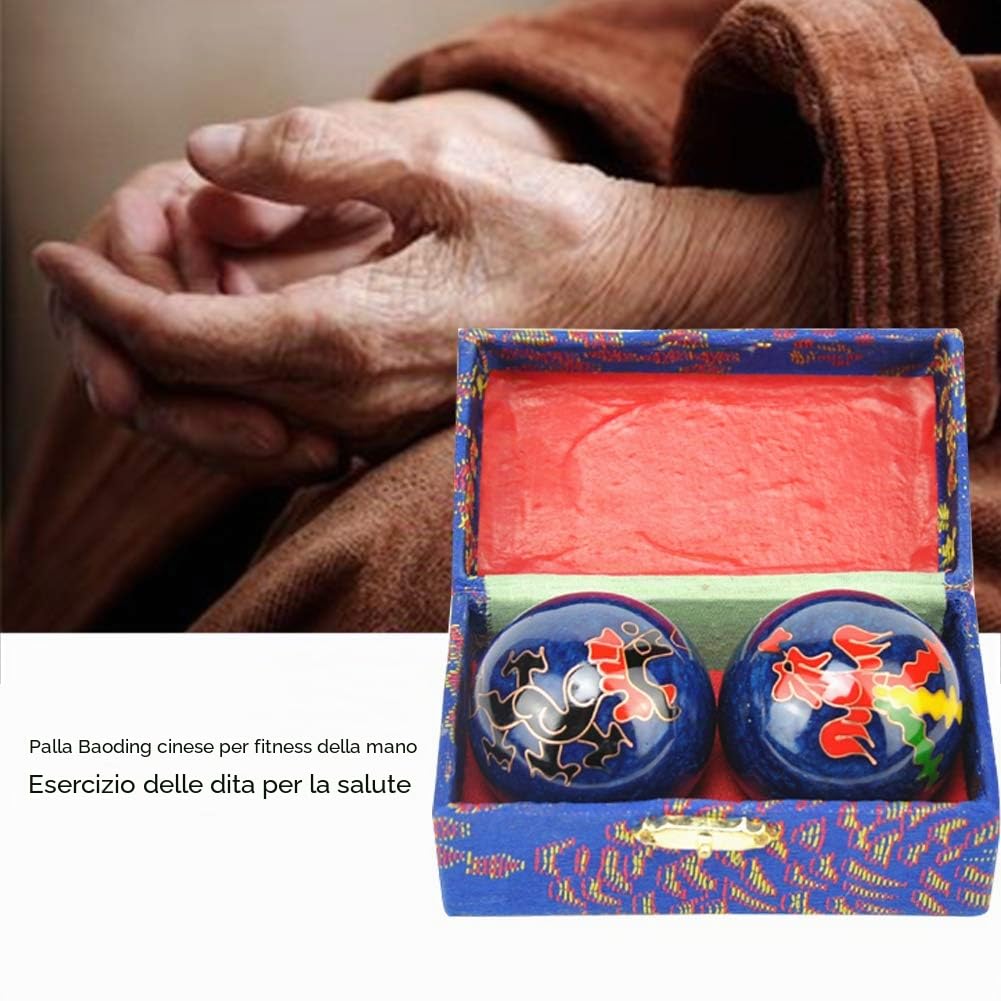 Kisbeibi Palline da baoding, 4,45 cm, cinesi Baoding con scatola, Feng Shui Tai Chi, Dragon and Phoenix Baoding, palline per la salute delle dita, meditazione, relax