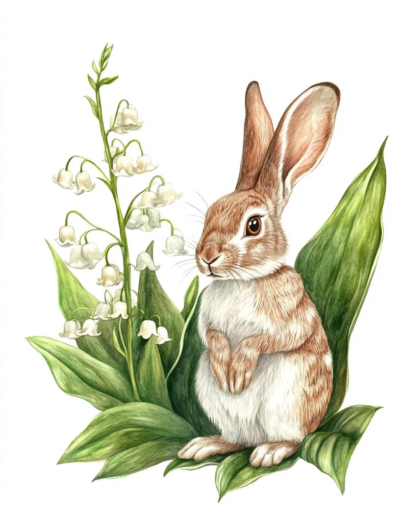Henypt Printed Cross Stitch Kits for Adults Lily of The Valley and A Rabbit DIY 11 Ct Embroidery Sewing Starter Kit Stamped Needlework Home Decor (Stamped)