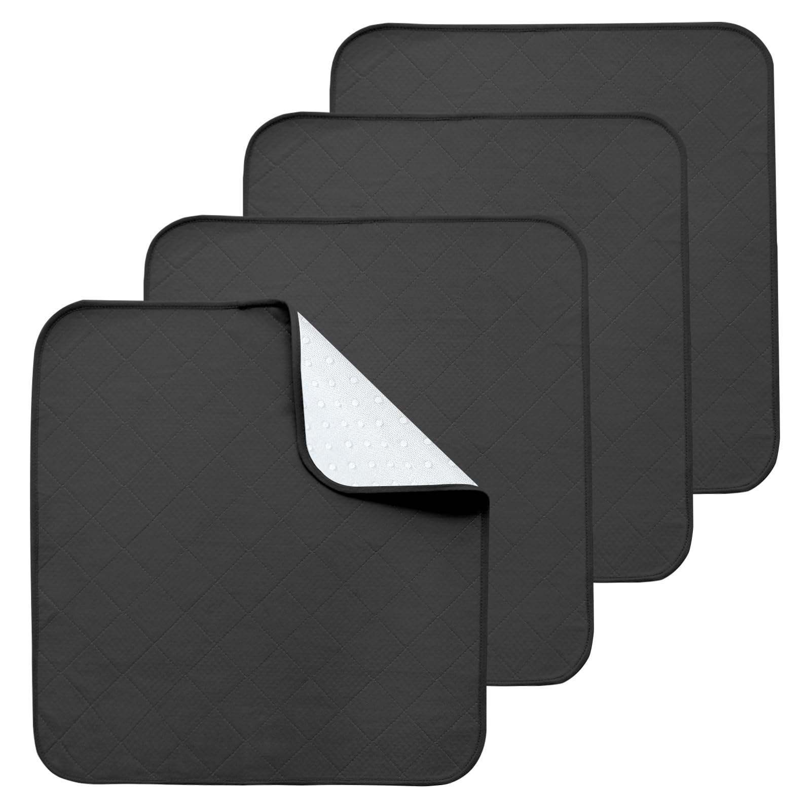 Waterproof Chair Pads for Incontinence, 4 Pack Reusable Seat Protector Pads 22" x 21", Washable Chair Protector Seat Cover, Non-Slip Absorbent Incontinence Pad for Bed, Wheelchair, Kid & Pet - Black