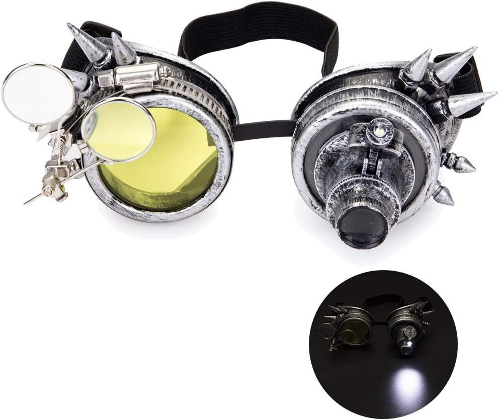Steampunk Crazy Goggles with Magnifier, Night Vision Festivals Rave Glasses