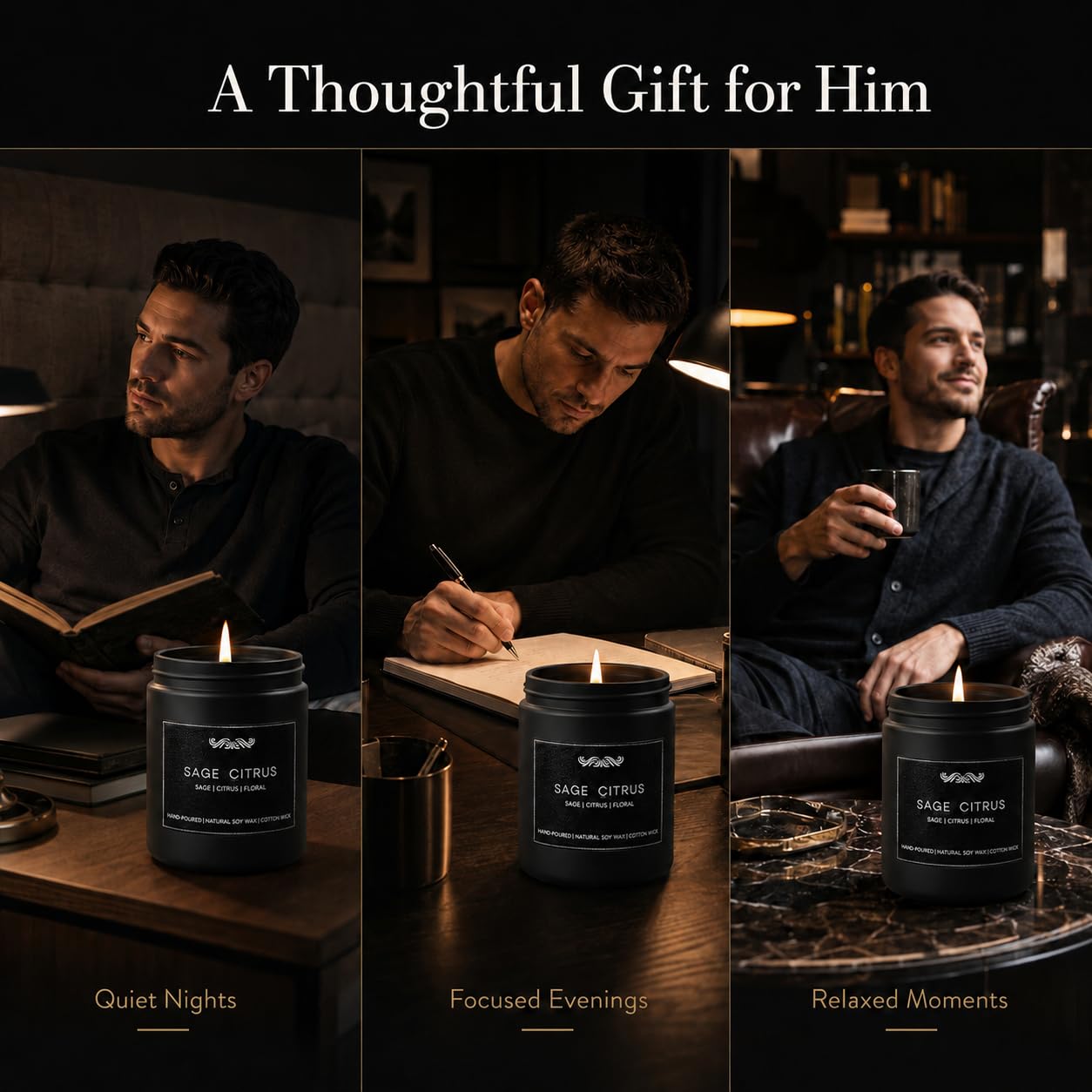 Confezione da 6 candele profumate per aromaterapia per la casa, set regalo per uomini, set di candele da uomo, 1071,6 g, candele a lunga durata 300 ore, regalo di compleanno, San Valentino, Natale,