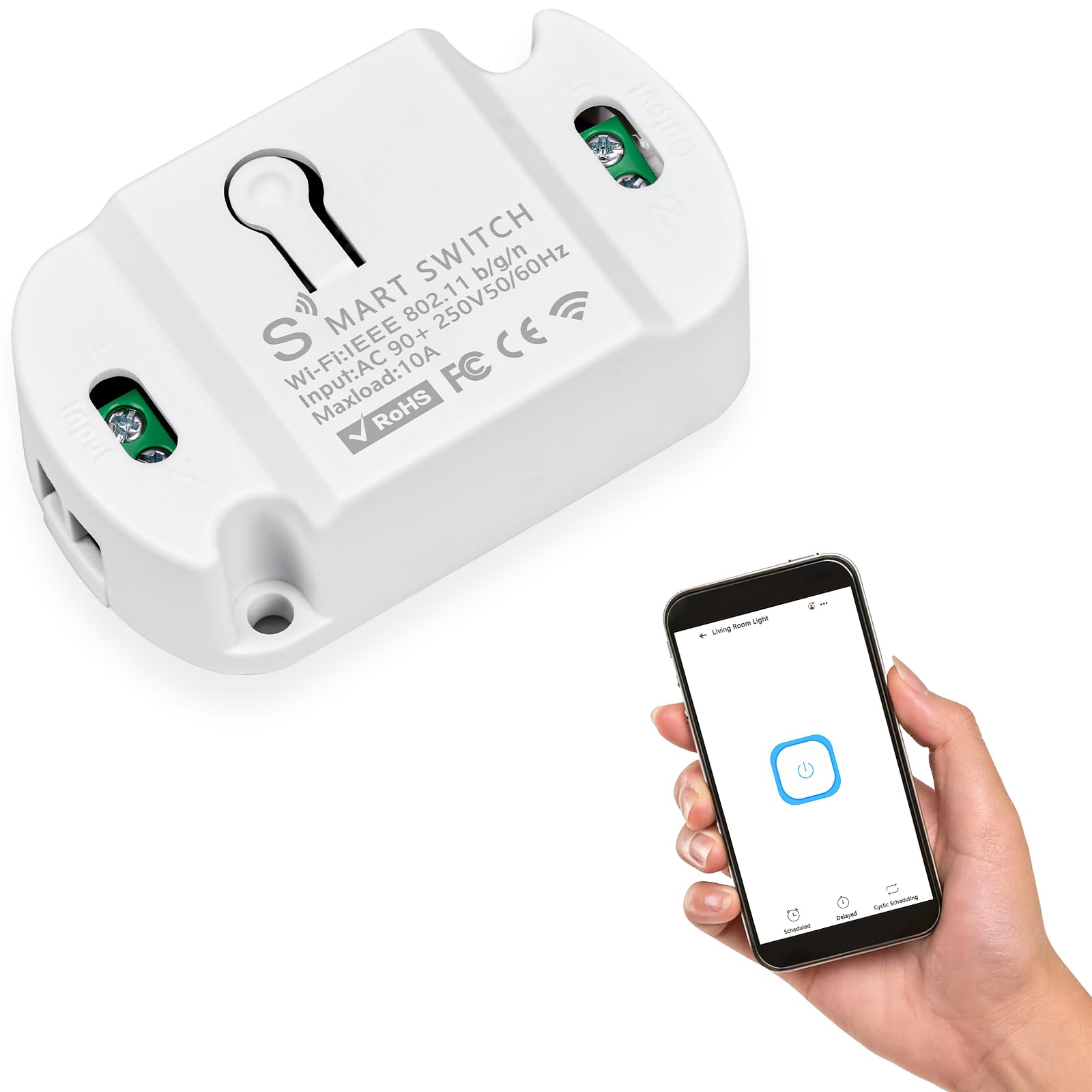 Interruptor WiFi Inteligente Mini, Módulo Domótico DIY con App eWeLink, Control Remoto y por Voz, Compatible con Alexa y Google Home, 10A AC 90–250V