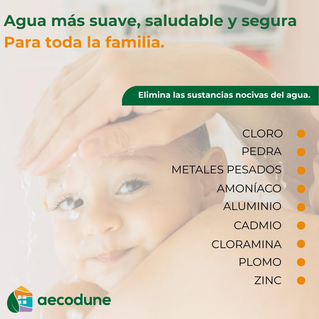 Aecodune Pomo de Ducha XL Vitamina C Premium con Filtro de Agua - VUELVE A SER SUBLIME - Ducha Anti Cal, Elimina 99% Cloro y más - Belleza y Pureza - Filtro de Agua Eco con Aromas y Presión