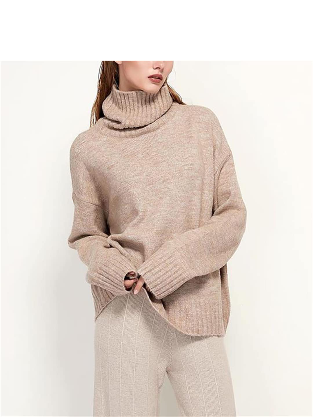 Jesień Zima Kobiety Dzianinowy Golf Wełniany Sweter Casual Basic Pullover (Czerwony Jeden Rozmiar)