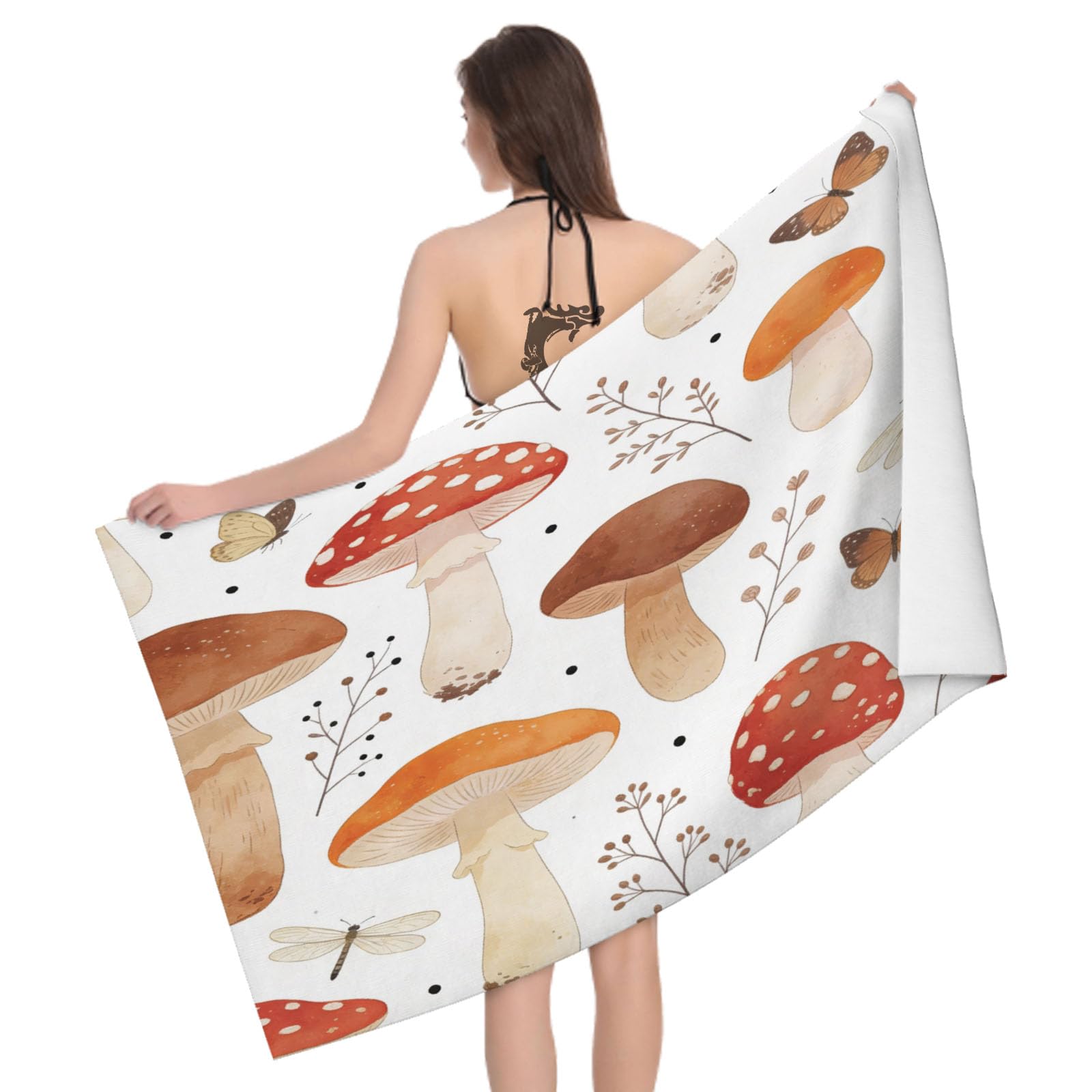 Leichong 3D Mushrooom Beach Towel Microfiber Soft Quick Dry for Adults, Watercolor Illustration Bath Towel Lightweight Soft Absorbent for Travel Swimming Pool Sports, 75 x 150 cm