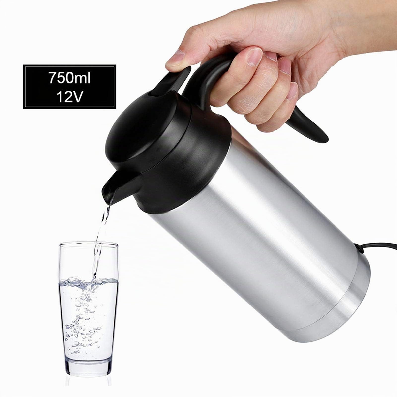 Elektrischer Wasserkocher für unterwegs, tragbar, 750 ml, 12 V, Wasserkocher für das Auto, aus Edelstahl, mit einem Heizbecher für das Auto, versiegelt, für heißes Wasser