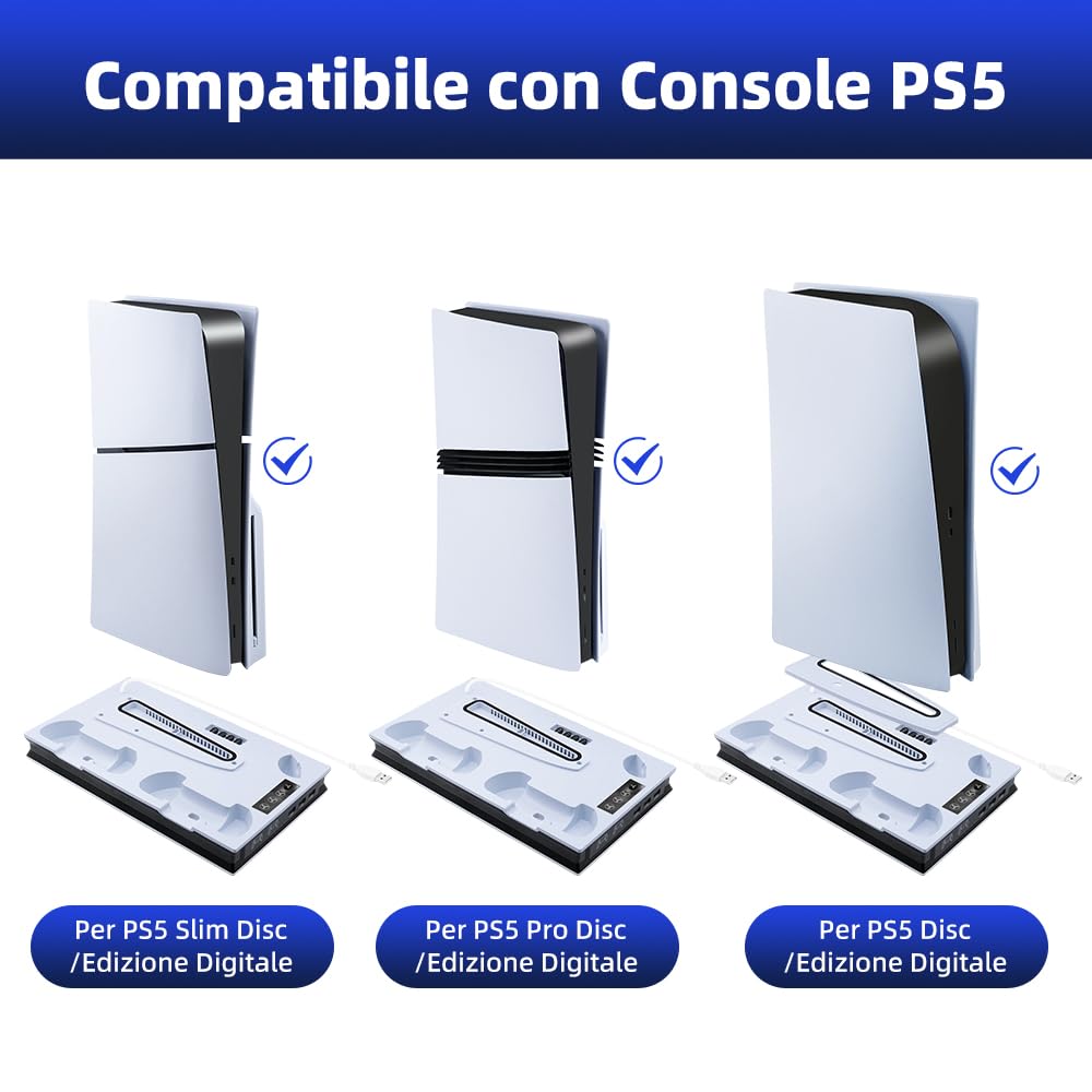 Wigearss Supporto Verticale di Raffreddamento PS5 con Doppio Controller Caricatore per PS5/PS5 Slim/PS5 PRO UHD/Digital Edition