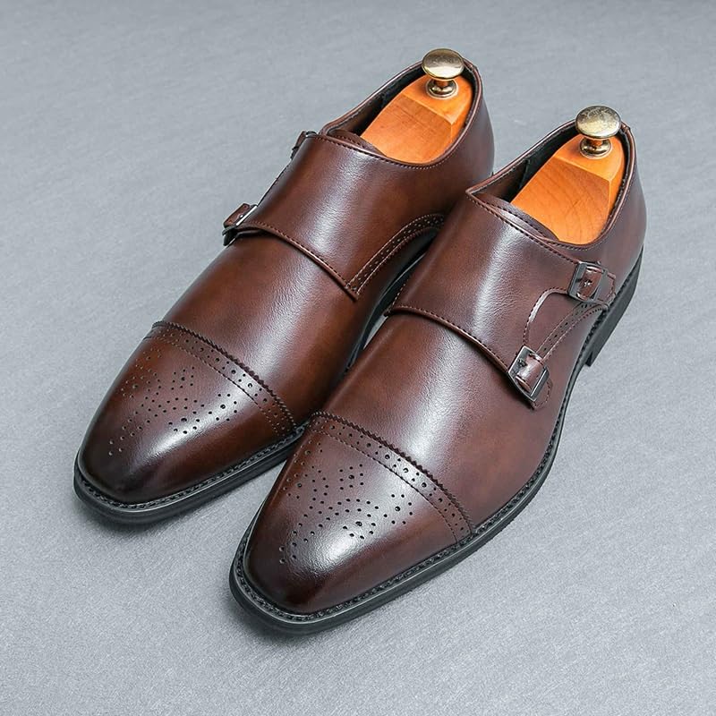 Double Monk Oxford Dress Shoes for Mens Classic Evening Slip On Business Tuxedo Wedding Non Slip Block Heel Anti-Slip Slip Resistant Formal Spanish Leather Round Toe2