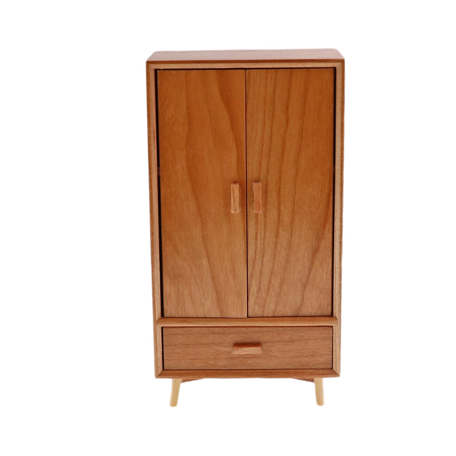fexxkg 1:12 Scale Doll House Furniture Wooden Miniature Wardrobe With Double Doors and Functional Drawer For Realistic Scene Di