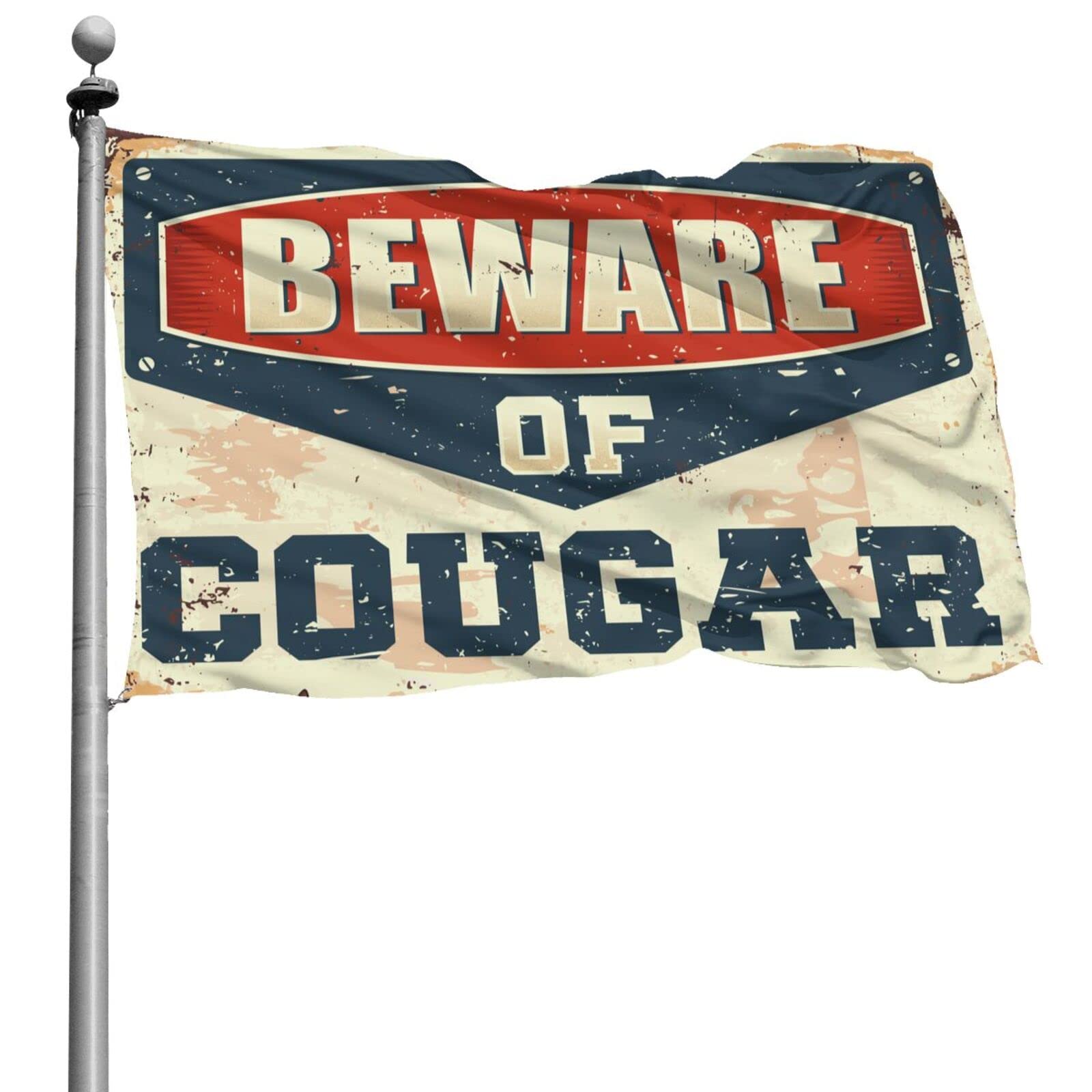 Drapeau de jardin drôle Beware of Cougar géant de 152x244 cm pour déco extérieure humoristique