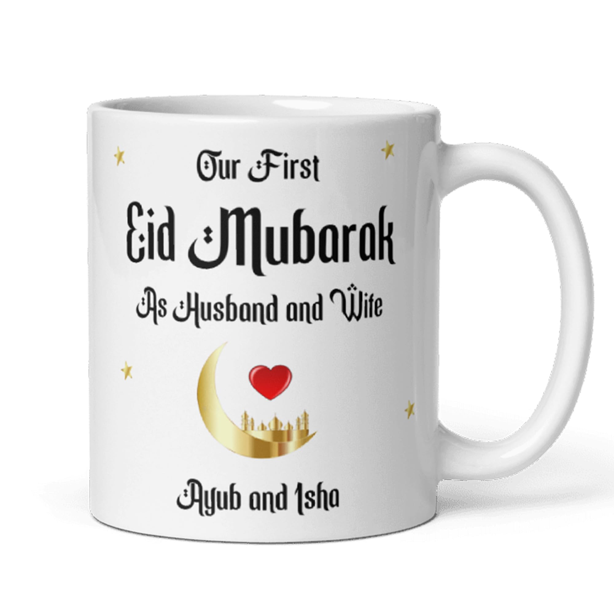 Confidently Quirky - Our First Eid Mubarak as Husband & Wife White Mug, Personalised Couple Eid Mug, Custom Name Eid Gift, Newlywed Eid Present, Eid Marriage Gift Mug