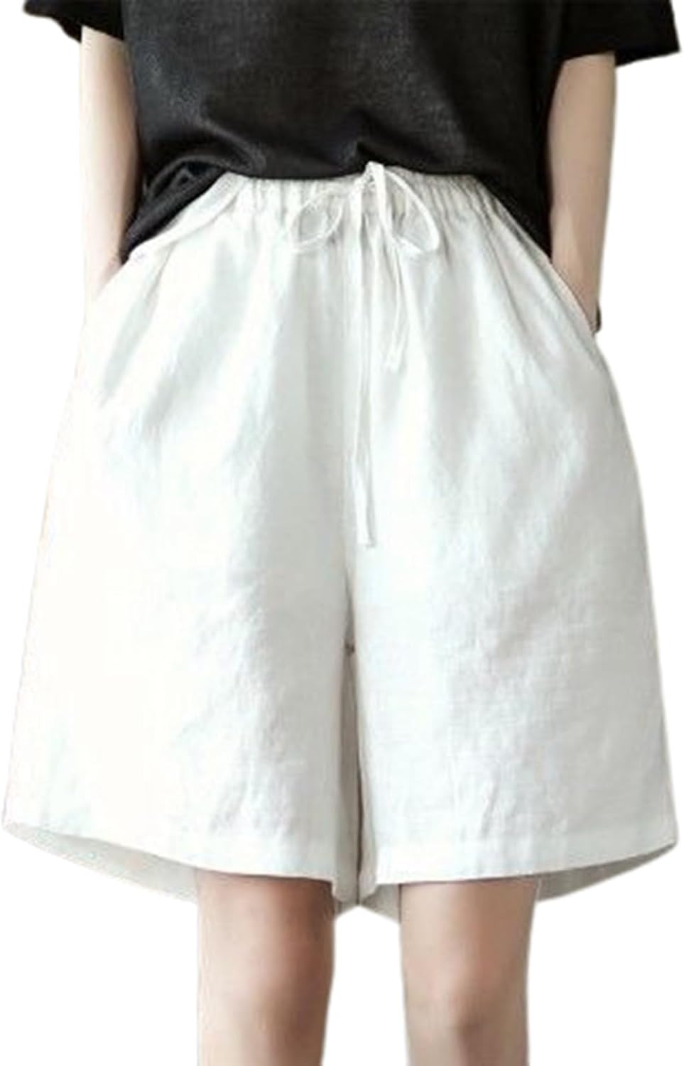 Bermuda Lounge Shorts for Women Knee Length High Waisted Flowy Shorts Drawstring Baggy Summer Short Pants with Pockets