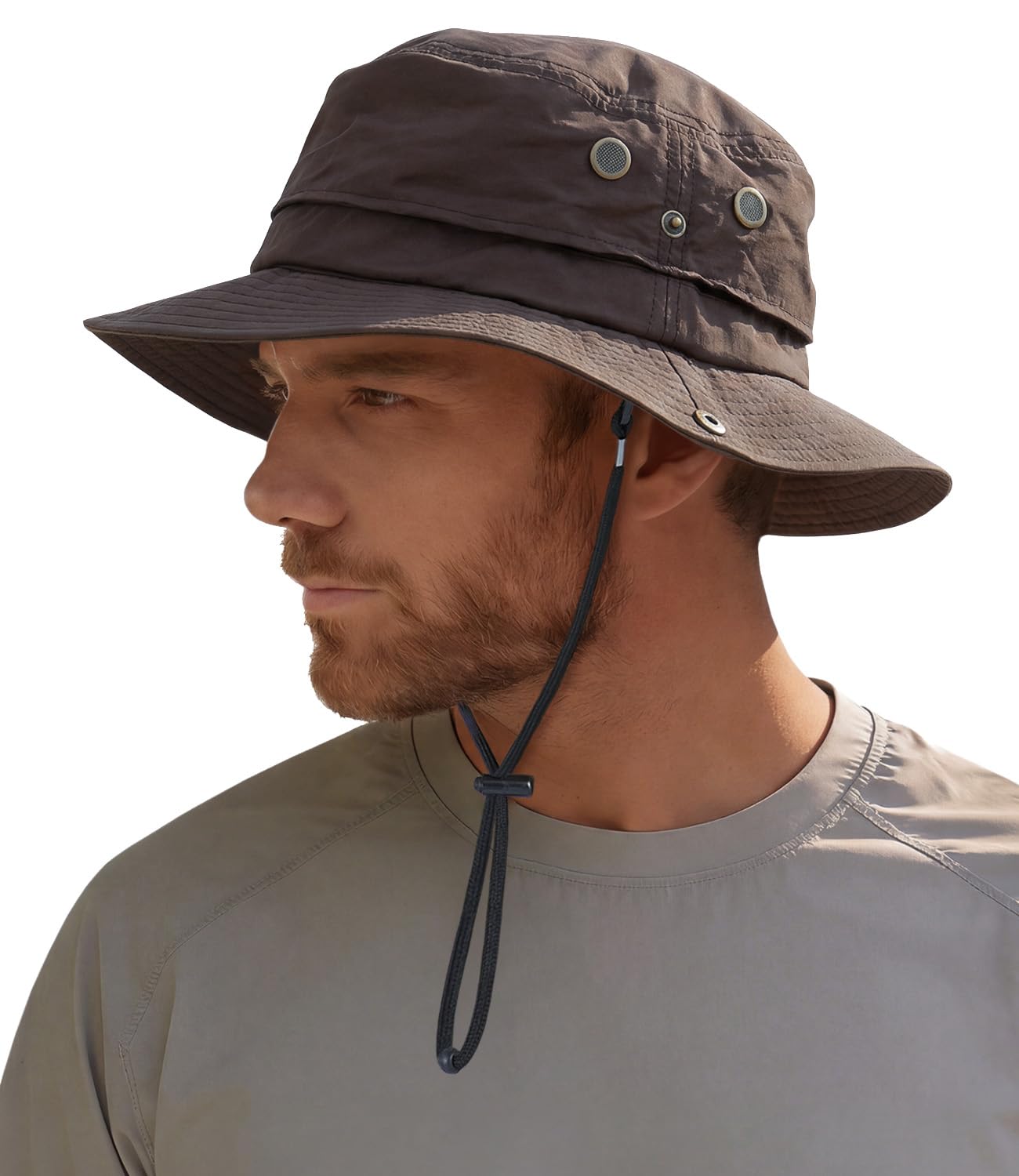 Hat Hut Mens Waterproof Bucket Rain Hat, UPF50+ Sun Hat, Wide Brim, Packable, All-Weather Outdoor Hiking Fishing Hats (UK, Alpha, One Size, Coffee)