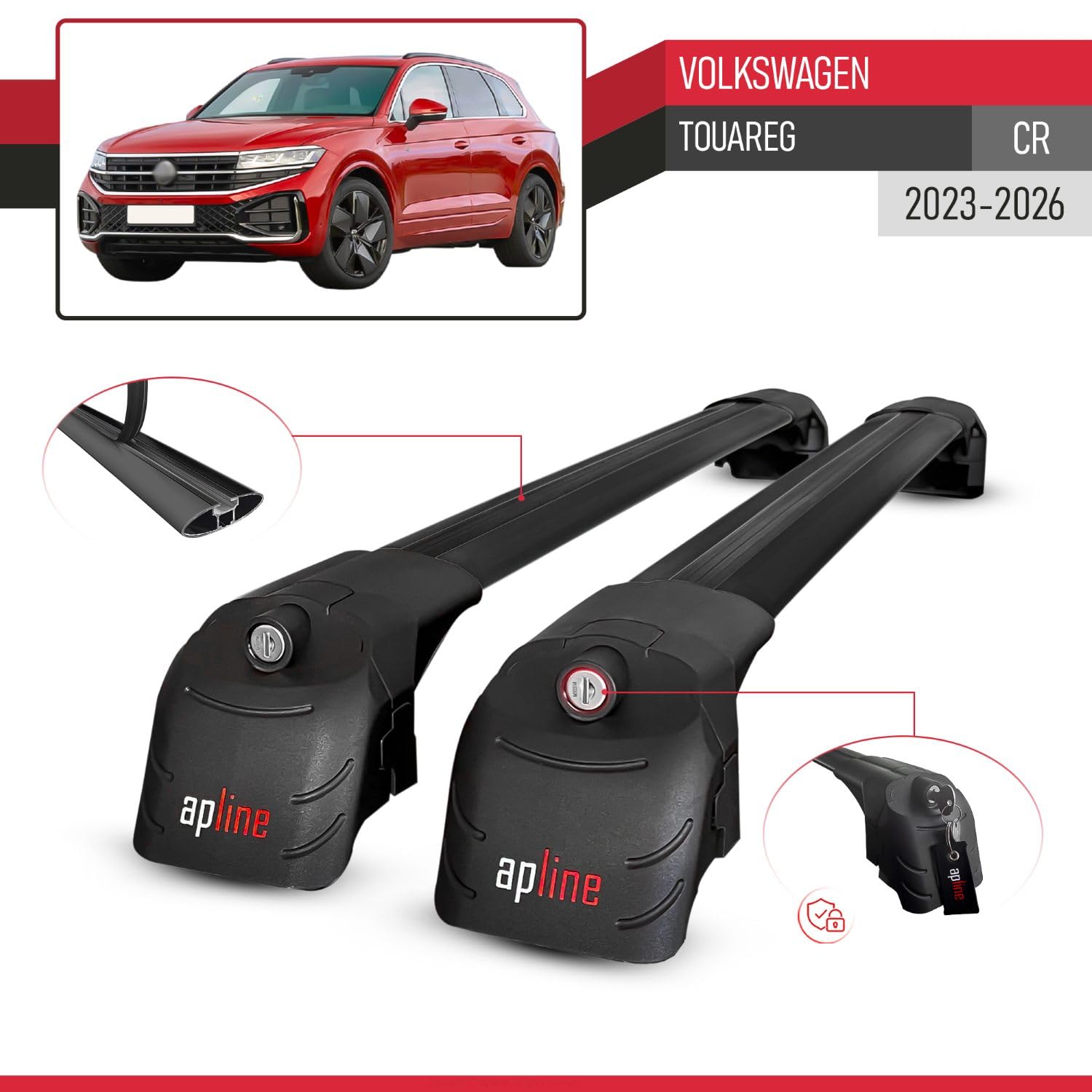 Compatible avec VW Touareg 2023-2025 ACE-2 Barres de Toit Railing Porte-Bagages de Voiture Noir Aluminium 2 Barres