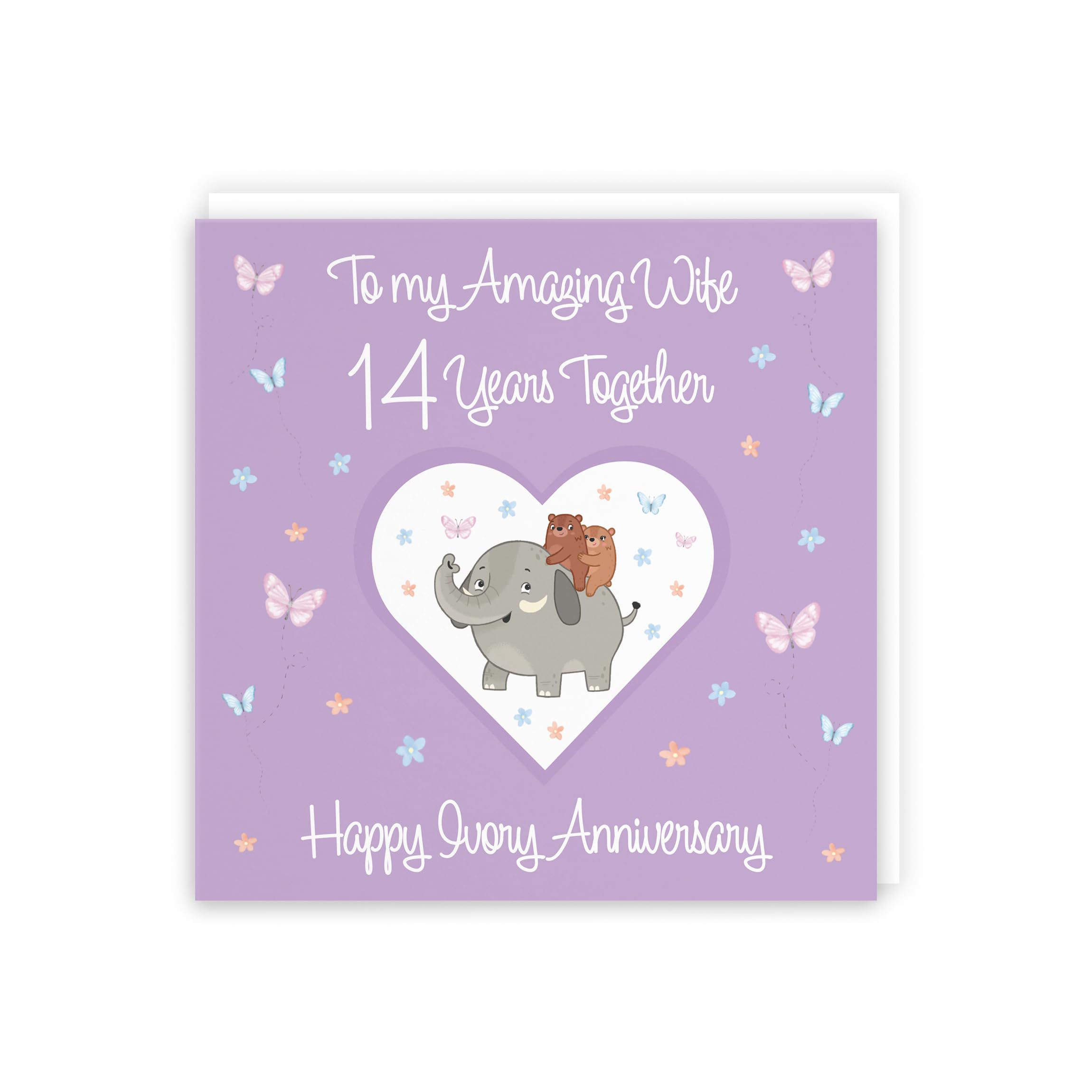 Hunts England, Wife 14th Anniversary Card, 14 Years, Ivory Anniversary, Romantic Meadows, Fun Card - Image 3